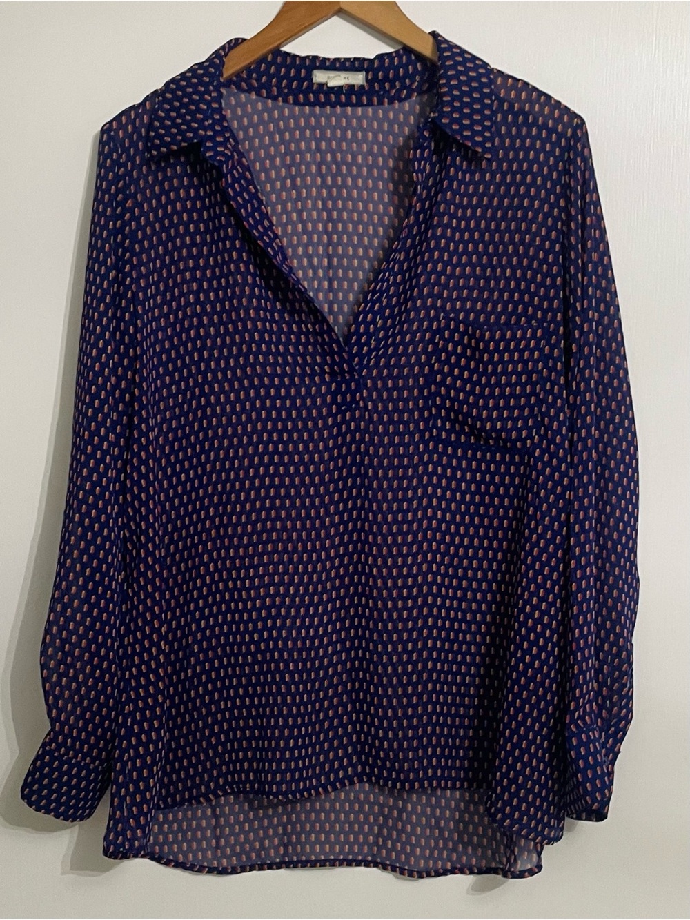 Pleione Navy Blouse with red Dot Print